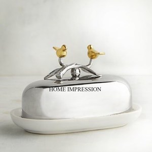 Nuevo patrón Última llegada Acabado de color plateado Pulido brillante Mejor calidad duradera Plato de mantequilla hecho de metal y suministros de platos - Product Image 2