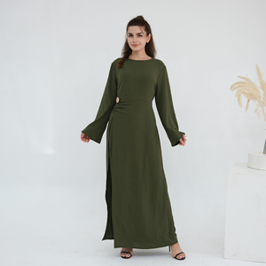 Abito elegante da donna donna in Abaya abito in tinta unita in morbida crêpe Abaya Femmes abito modesto con cravatta laterale <span class=keywords><strong>abbigliamento</strong></span> islamico - Product Image 2