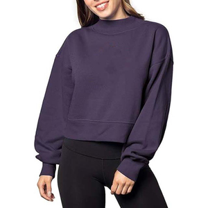 Femmes 100% coton français Terry surdimensionné col roulé sweats à manches longues chemises hauts pullover coupe ample automne sweats - Product Image 1