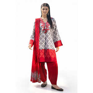 Ensemble 3 pièces brodé et imprimé en mousseline respirante avec dupatta CL-62206 – Broderie décorative chic - Product Image 3