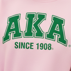 เสื้อสเวตเชิ้ต AKA Since 1908 รุ่นพรีเมียม ผ้าฟลีซ คอกลม แบบสวมหัว สั่งทำพิเศษสำหรับชมรมหญิงชาวกรีก สีชมพูอ่อน พิมพ์ตัวอักษรสีเขียว - Product Image 5