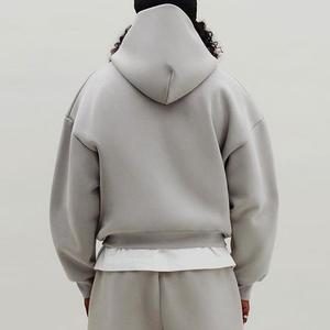 เสื้อครอปโอเวอร์ไซส์ผ้าคอตตอน100% เปล่าเสื้อฮู้ดโอเวอร์ไซส์แบบกำหนดเองสองชั้นวางไหล่ทรงบ็อกซี่ใส่ได้แบบมีซิป - Product Image 1