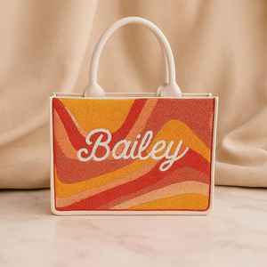 <b>Personalized</b> Beaded Tote, Custom Wedding Tote, Floral Beaded <b>Bag</b>, <b>Personalized</b> Wedding <b>Bag</b>, Bridesmaid <b>Gift</b>, Blue Floral Tote, - Product Image 6