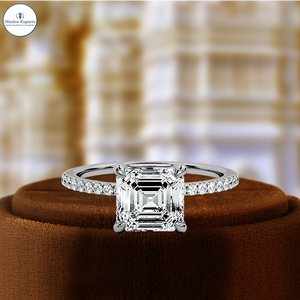 Anillo de Diamante Cultivado en Laboratorio con Corte Asscher de 1 Quilate, Anillo de Compromiso con Diamante, Anillo de Galería con Engaste Catedral Único, Certificado IGI - Product Image 2