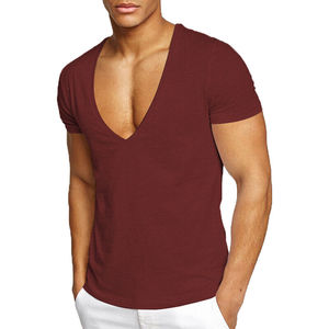 T-shirts col en v personnalisés pour hommes manches courtes logo personnalisé imprimé vente en gros prix en vrac col en v 2023 - Product Image 4