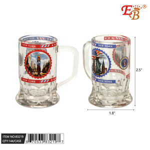 Vasos de vidrio EB New York de 2.5 pulgadas con asa, juego de 144 piezas en caja, estilo americano, logotipo serigrafiado, regalo para adultos - Product Image 1