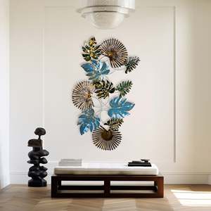 Art mural en métal Nature's Elegance, motif géométrique de feuilles luxueux pour le salon, le couloir, la décoration murale de la maison - Product Image 3