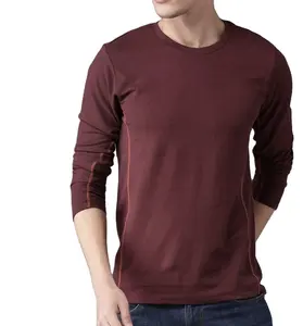 Yaz sezonu son basit tasarım erkek maroon boya uzun kollu T shirt yeni stil basit tasarım tam kollu T shirt erkek için