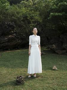 Veste blanche élégante à manches courtes pour femmes avec jupe longue veste à manches courtes MIAA haut de gamme 100% coton vêtements pour femmes - Product Image 2