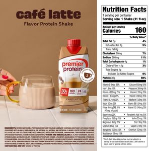 Premier <b>Protein</b> Shake, Café Latte with Caffeine for Energy – 30g <b>Protein</b>, 24 Vitamins 11 fl oz, 12 Pack - Product Image 2