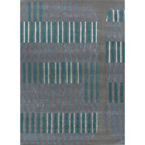 พรมขนสัตว์ทอมือสีเบจและสีน้ำตาล ลายเรขาคณิต สำหรับห้องนั่งเล่น ทางเข้าบ้าน และโถงทางเดิน-Tra-14898 ขนาด 9x12 ฟุต รูปทรงสี่เหลี่ยมผืนผ้า - Product Image 1