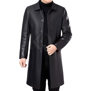Durable Men's Leather Trench <b>Coat</b> Reversible Button Stylish <b>Long</b> Fit for Winter Everyday Wear Street Style - Product Image 2