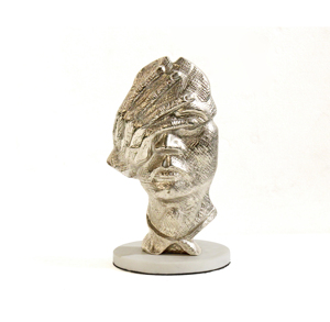 Escultura Facial de Pensamiento Abstracto con Acabado Metálico y Base de Mármol, Escultura Artística Hecha a Mano - Product Image 1