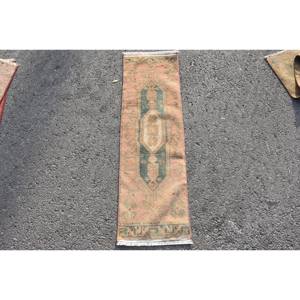 Vintage 1 X 3.5ft Verde Beige Alfombra turca Área grande Rectángulo Patchwork Patrón Lana Seagrass Látex Abstracto para la habitación del pasillo - Product Image 1