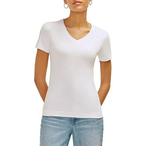 Camiseta informal ligera de algodón/poliéster para mujer, diseño teñido liso de manga corta para mujer, característica comprimida - Product Image 1