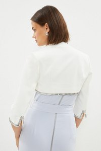 Blazer élégant en crêpe pour femmes garniture de bijou en cristal veste de couverture brodée formelle vêtements d'extérieur décontractés avec doublure en polyester taille L - Product Image 2