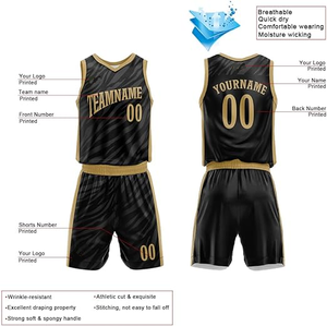 Factory Price New Black and Gold Men Basketball Jerseys Sport Kit Youth Basketball Uniform Adult Basketball <b>T</b> <b>Shirt</b> Shorts Set - Product Image 3