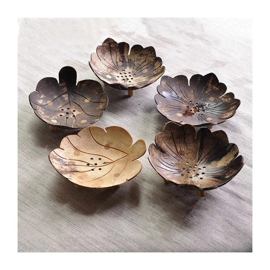 クリエイティブな新コレクションココナッツシェル木製石鹸皿手作り葉型ココホルダー皿トレイ石鹸用