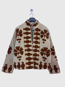 Veste matelassée à col mandarin brodée à la main avec des motifs floraux, manches longues, taille plus, vêtements de printemps pour femmes, style bohème en velours - Product Image 1