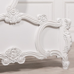 Cherub Rose Carved <b>Bed</b> Made Of Mahogany <b>Wood</b> High Quality With <b>White</b> Color For Bedroom Furniture - Product Image 6