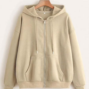 เสื้อมีฮู้ดสำหรับผู้ชายผ้าฝ้าย100% สีทึบสวมใส่สบายมีสไตล์แบบปกติมีซิปปรับแต่งโลโก้ได้ตามต้องการ - Product Image 1