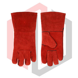 Red Heat <b>Welding</b> <b>Gloves</b> Fire Resistant Leather Anti-Static Tear-Resistant 11 oz Thick Knit Wrist Cuff Mig <b>Tig</b> Stick BBQ Grill - Product Image 4