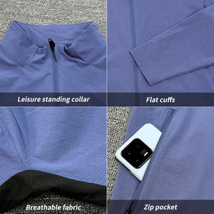 Venta caliente otoño cuatro colores sólidos bolsillo con cremallera 90% nailon 10% Spandex cuello levantado chaqueta cortavientos personalizada hombres - Product Image 6