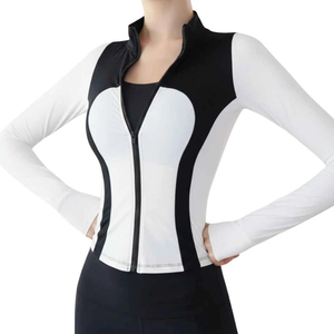 Women Color Blocked Yoga Jacket Full Sleeve <b>Mock</b> <b>Neck</b> Active Stretch Contrast Binding Zipper Front - Product Image 2