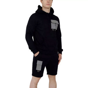 Conjunto de Sudadera con Capucha y Pantalones Cortos, Corte Regular, Ligero, Transpirable, Ecológico, Informal para Invierno, Color Sólido, Acabado Premium, Cómodo - Product Image 1
