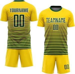 เสื้อฟุตบอลลายทางสีเหลืองเขียวแบบกำหนดเอง ผ้าโพลีเอสเตอร์ 100% ระบายอากาศได้ดี แขนสั้น คอกลม สำหรับผู้ใหญ่ ใส่ได้ทั้งชายและหญิง - Product Image 3