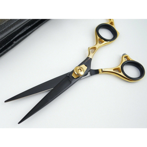 Ciseaux de coupe de cheveux professionnels de 6 pouces avec poignée en forme d'épée dorée 440C Fonction de coupe de cheveux amincissante Boîte de couleur plasma noir - Product Image 3