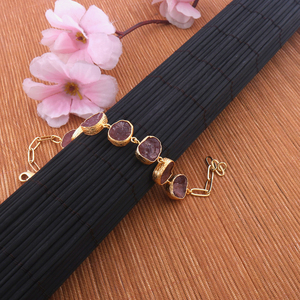 ปาร์ตี้สวมสร้อยข้อมือเครื่องประดับอัญมณีหยาบของแท้ดิบรูปลักษณ์สร้อยข้อมือเชอร์รี่ควอตซ์ทองเหลืองสร้อยข้อมือโซ่กระดาษหนีบชุบทอง - Product Image 3