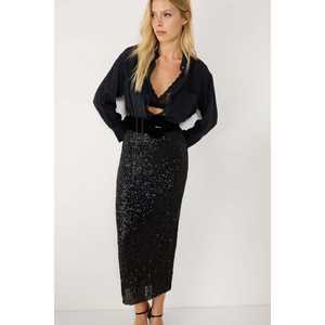 Falda Midi Informal Negra 100% Poliéster - Product Image 3