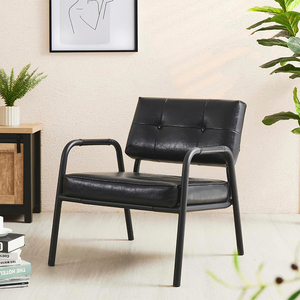 Sillón Moderno Tapizado con Cuero Sintético Negro, Sillón de Lujo Suave para Sala de Estar, Cafetería y Vestíbulo de Hotel - Product Image 2