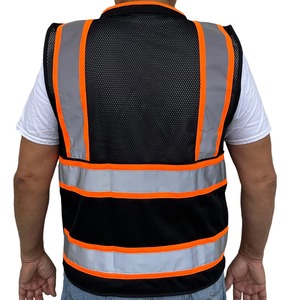 Chaleco de Seguridad Reflectante de Alta Visibilidad Negro y Naranja, Transpirable, con Cierre, Múltiples Bolsillos, Uniforme de Guardia de Seguridad, Ropa de Trabajo de Poliéster - Product Image 2