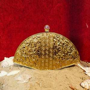 Luxury Fan Shape Mother of <b>Pearl</b> Panelled <b>Clutch</b> with Crystal and <b>Pearl</b> Embellishment Gold Frame Evening Bag - Product Image 4