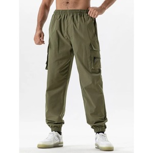 Pantalon cargo décontracté pour homme, coupe slim, léger, respirant, écologique, 100% coton, taille élastique, délavage acide - Product Image 4