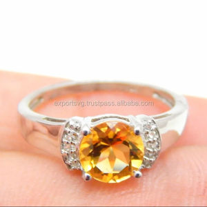 Anillo de plata con piedras preciosas de cuarzo citrino, anillo de Plata de Ley 925, anillos de boda 925 para mujer - Product Image 1