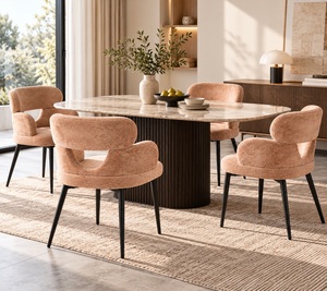 <span class=keywords><strong>Fauteuil</strong></span> de salle à manger contemporain <span class=keywords><strong>rose</strong></span> rembourré avec dossier découpé incurvé et pieds en métal pour salle à manger moderne, vente en gros - Product Image 6
