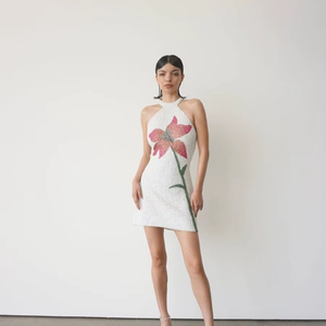 Sin mangas recta silueta hasta la rodilla elegante lujo Vintage bordado con cuentas y encaje tul falda vestido caliente Sexy - Product Image 1