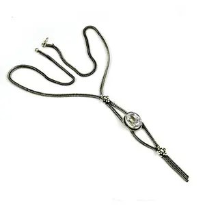 Women's Oxidized Silver Necklace with Clear <b>Crystal</b> Stone Elegant Jewelry Accessory - Product Image 3