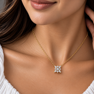 Colgante de Diamante Cultivado en Laboratorio con Corte Redondo, Oro Amarillo de 14K/18K, Collar con Diseño Floral, DEF VVS, Joyería Fina Clásica para Uso Diario, ODM - Product Image 2