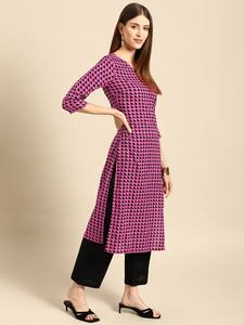 Mujeres étnicas púrpura y Negro estampado geométrico puro algodón Kurta indio pakistaní kameez - Product Image 2