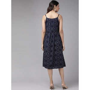 Vestido Corto Casual Estilo Vintage Azul de Rayón con Cuello en V, Estampado Floral a Rayas, Silueta Lápiz, Cintura Natural y Botones - Product Image 5