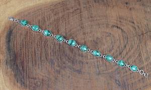Pulsera de Plata de Ley con Malaquita Verde, Ajustable, Piedra Ovalada, Joyería de Piedras Preciosas Hecha a Mano para Mujer - Product Image 3