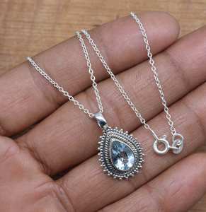 Blue Topaz Sterling Silver Pendant Necklace Handmade Gemstone Jewelry November Birthstone <b>Gift</b> For Women - Product Image 3