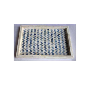 Plateau d'incrustation d'os en Chevron Design bleu couleur taille peut être personnalisé plateau d'incrustation marocain fait à la main plateau de service décoratif pour la maison - Product Image 2