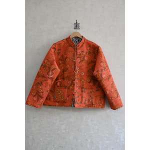 Reversible Handmade Woven <b>Quilted</b> Cotton Jacket Eco-Friendly Floral Block Print Long Sleeve Button-Up Women Winter Casual Wear - Product Image 1