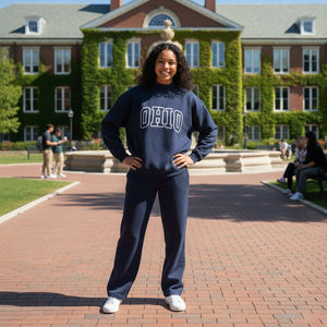 OEM Custom High Street Style 100% Cotton Vintage Pattern Women's Mockneck Chi Phi Sweatsuit <b>Set</b> Embroidery Patches 2 piece <b>set</b> - Product Image 2