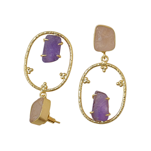 Boucles d'oreilles pendantes en laiton et calcédoine, faites à la main - Style tendance et classique pour femmes - Product Image 3
